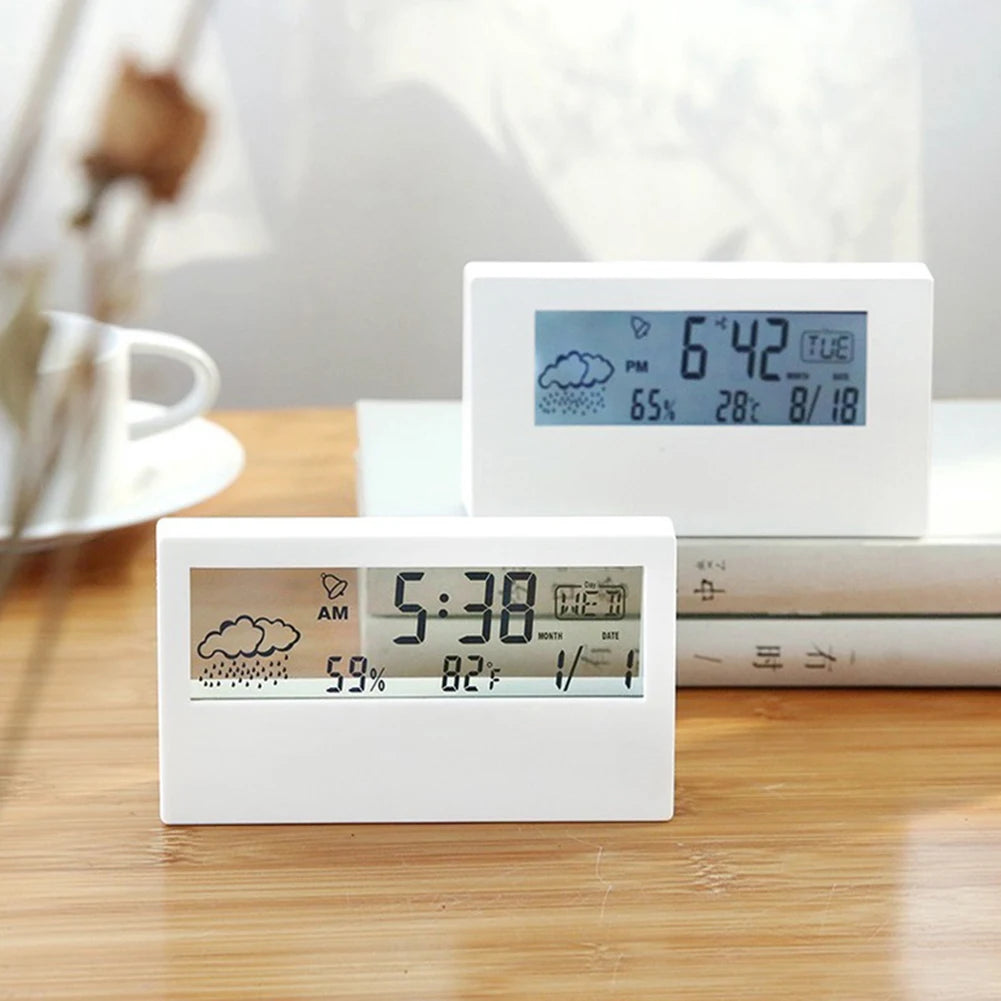 Digital Weather Display Alarm Clock – Thermo-Hygrometer with Temperature & Humidity Monitor for Home or Office