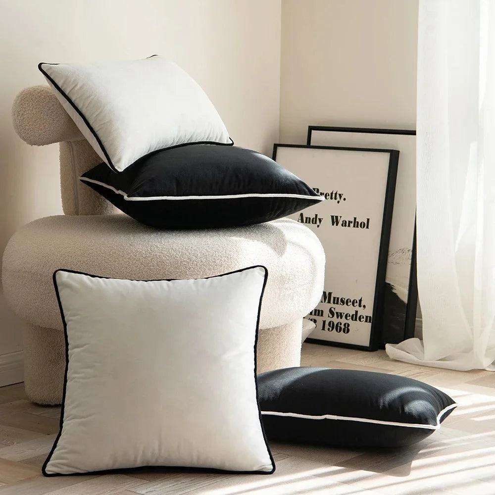 Black & White Pillow Cover – Modern Minimalist Cushion Case for Couch or Bed