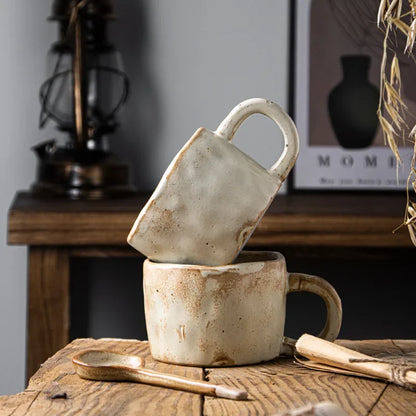 Rustic Japanese-Style Ceramic Coffee Mug | Retro Breakfast & Coffee Companion