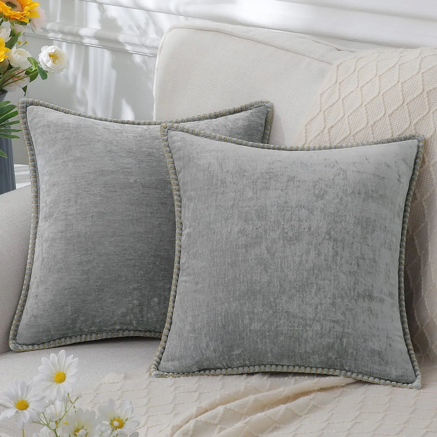 Chenille Throw Pillow Case for Living Room, Sofa, and Bed