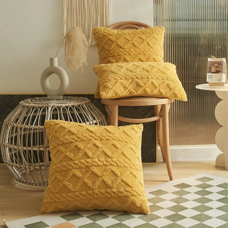 Geometric Jacquard Plush Pillow Covers | Cushion Covers for Sofa, Bed, Couch