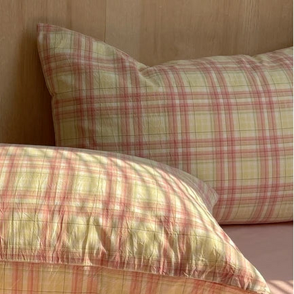 Cotton Pillowcase Set – Gingham Dreams Collection – Blush Sunset Plaid