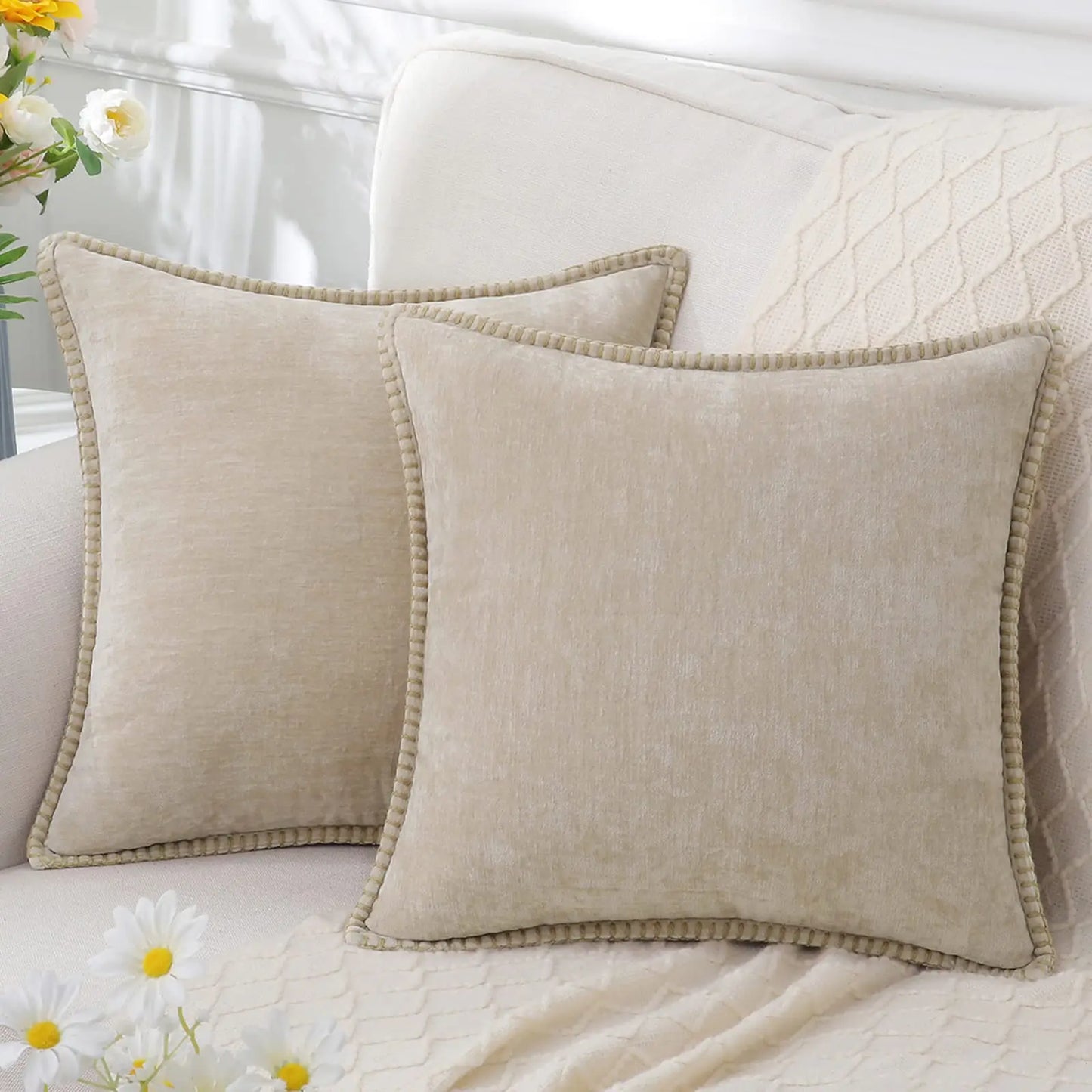 Chenille Throw Pillow Case for Living Room, Sofa, and Bed