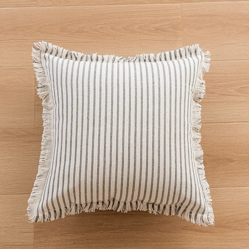 Striped Silk Sofa Cushion Cover | Nordic Tassel Style Pillowcase