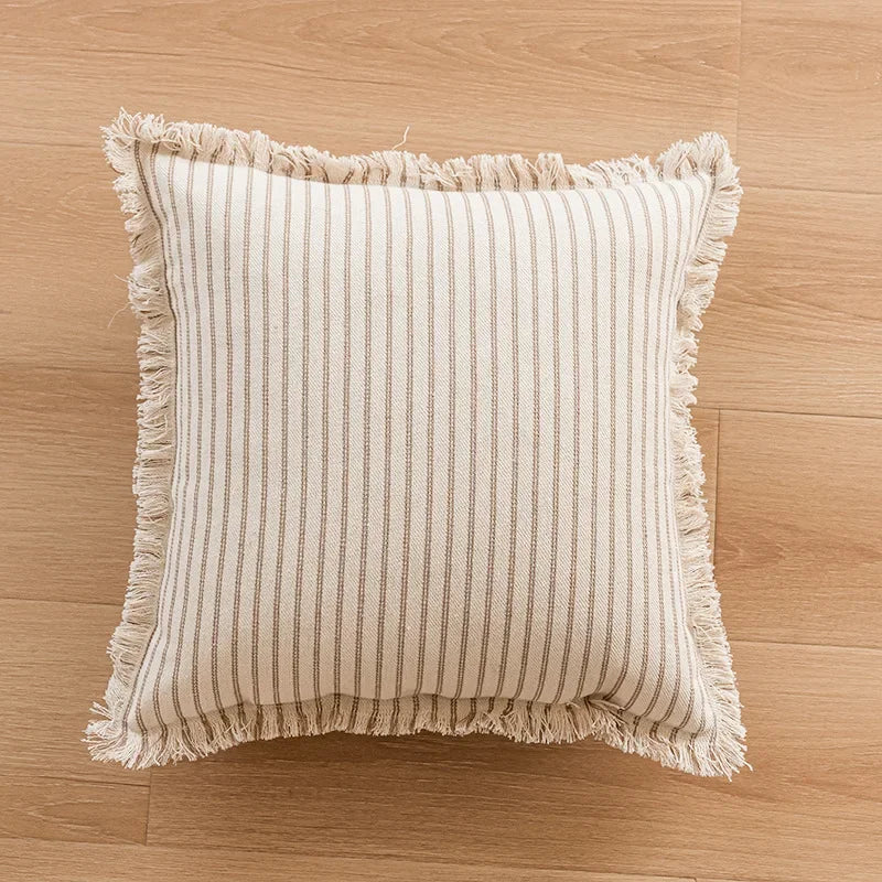 Striped Silk Sofa Cushion Cover | Nordic Tassel Style Pillowcase