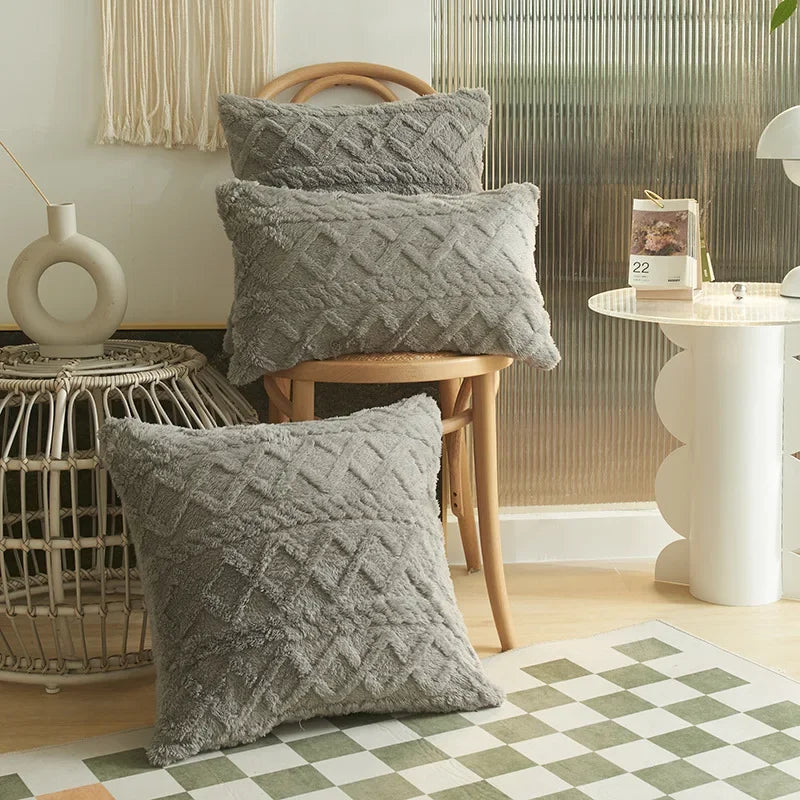 Geometric Jacquard Plush Pillow Covers | Cushion Covers for Sofa, Bed, Couch