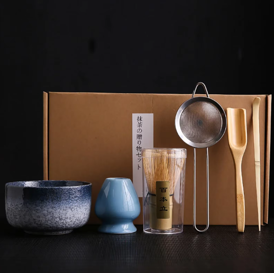 Japanese Matcha Tea Ceremony Set – Bamboo Whisk, Ceramic Holder & Strainer