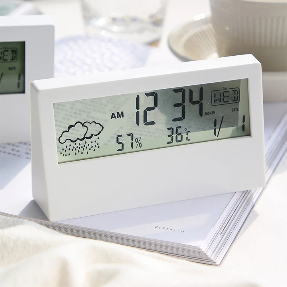 Digital Weather Display Alarm Clock – Thermo-Hygrometer with Temperature & Humidity Monitor for Home or Office