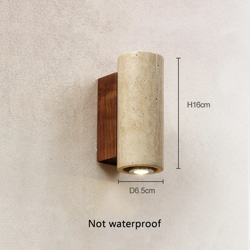 Yellow Travertine Stone Wall Lamp – Japanese Wabi-Sabi Style Designer Wall Sconce for Bedroom, Dining Room & Outdoor Spaces