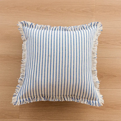 Striped Silk Sofa Cushion Cover | Nordic Tassel Style Pillowcase