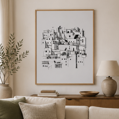 Spanish Village Rooftops – Minimalist Architectural Art Print
