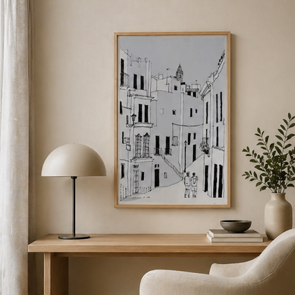 Mediterranean Walk – Vejer Street Sketch Art Print