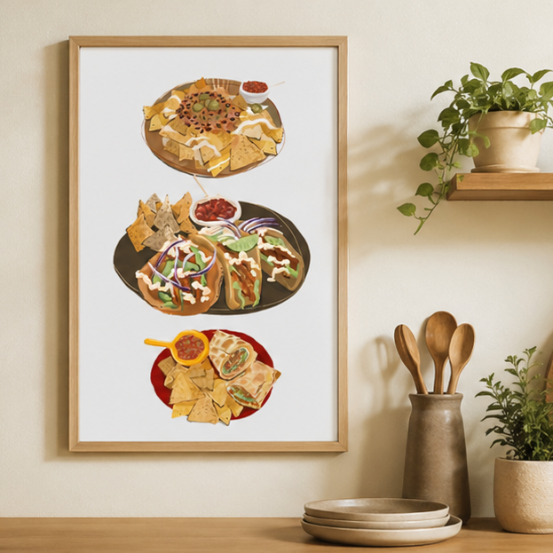 Tacos & Nachos Delight – Playful Food-Inspired Art Print