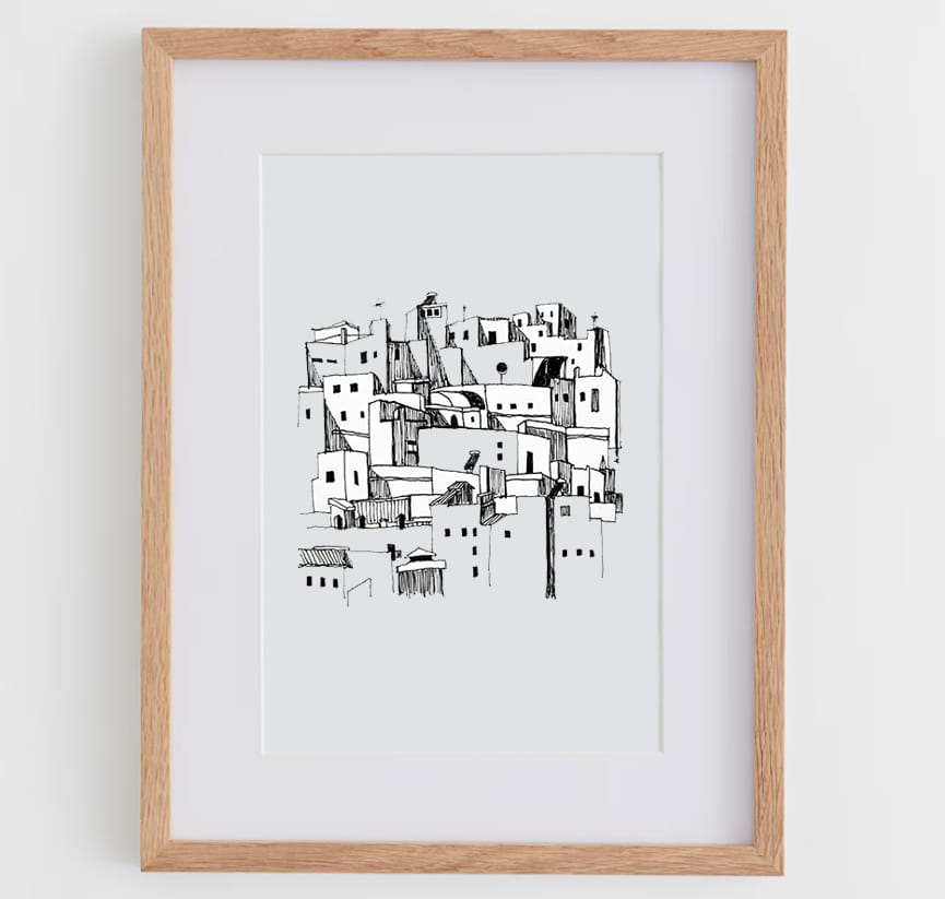 Spanish Village Rooftops – Minimalist Architectural Art Print